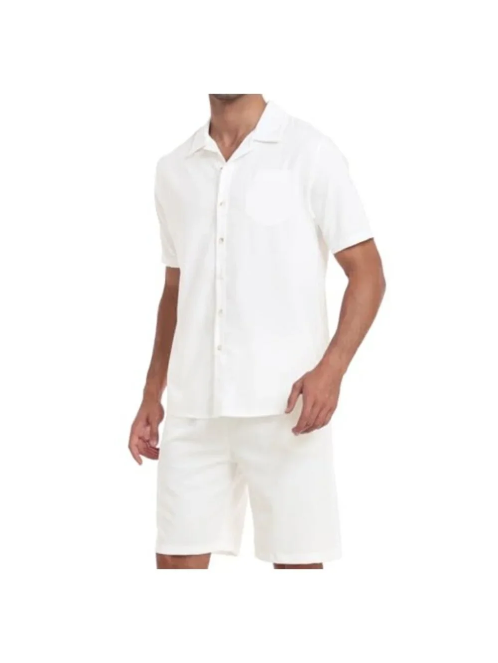 Men's 2-Piece Linen Set Short Sleeve Button Down Shirt & Pants Beach Vacation
